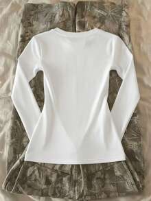 Glimmora Women's Round Neck Long Sleeve T-Shirt, Pentagram Print Pattern, Stylish Design, Casual Versatile Fit, Outdoor, Elegant Style, Autumn - Multicolor - View 2