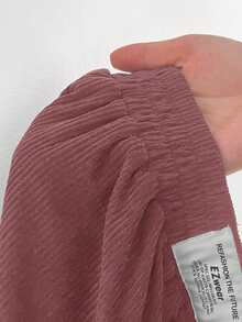 SHEIN EZwear 珊瑚粉色加大码女式灯芯绒高腰阔腿裤，带口袋和贴布设计，适合校园、日常穿着和室内工作，秋冬季款 - 珊瑚粉 - 查看 8