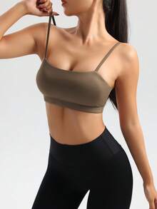 Easithlete 女式純色肩帶運動內衣 - 咖啡棕 - 查看 5