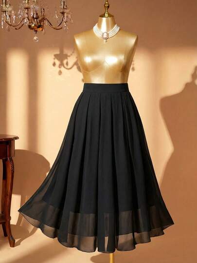 Rometta Plus Size Women's Chiffon Solid A-Line Skirt Fall Cloth For Women