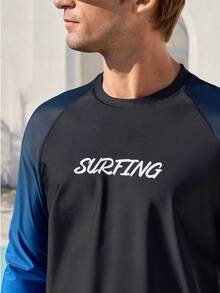 Manfinity KASUA Men's Letter Print Ombre Raglan Long Sleeve Rash Guard - Multicolor - View 5