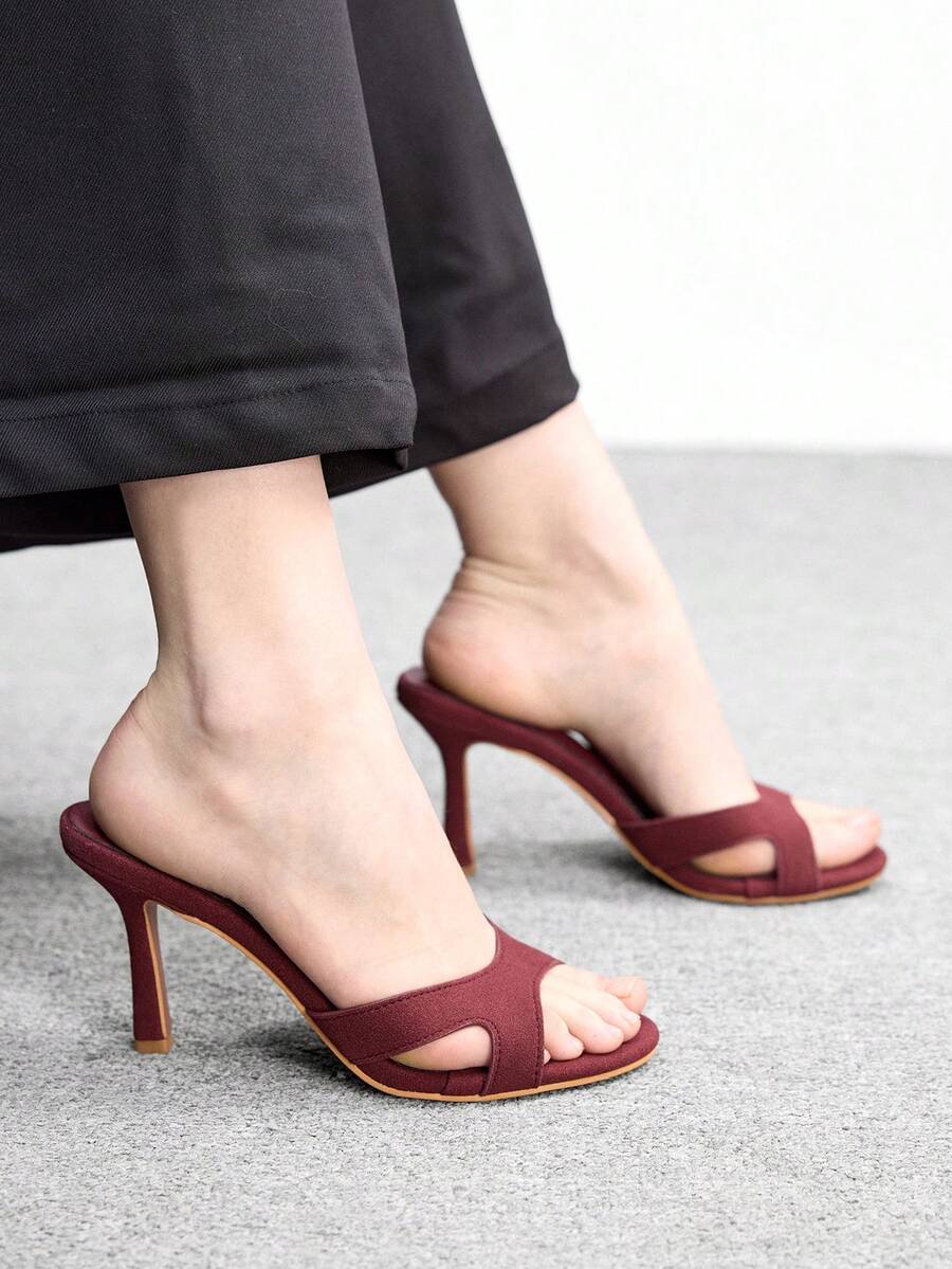 CUCCOO BIZCHIC Women's Burgundy Suede Hollow-Out Stiletto Sandals, Elegant & Versatile For Work And Commute Summer Shoes - Burgundy - View 1