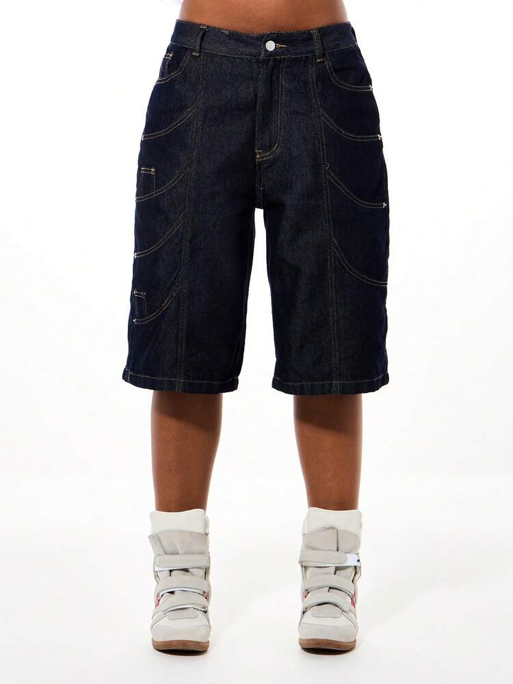 SUMWON WOMEN Pantaloncini in denim a vita alta e gamba larga con tasche