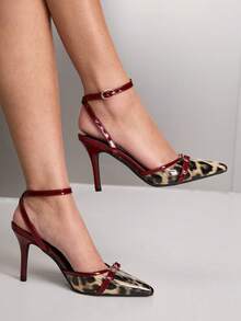 CUCCOO SZL 豹纹拼接酒红色细高跟露跟凉鞋，豹纹元素散发着艳丽的气息，可搭配黑色紧身裙出席酒吧和音乐节，也可搭配牛仔外套和短裤打造街头风，约会、闺蜜聚会等场合穿着都非常吸睛。 - 彩色 - 查看 1