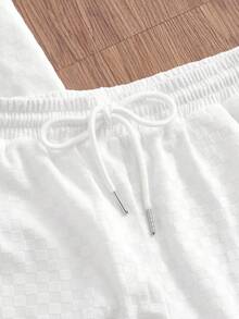 SWAVVY Conjunto de camiseta y pantalones cortos casuales con textura para hombre, versátil para el verano - Blanco - Ver 6