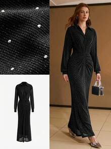 MOTF PREMIUM WOMEN'S RHINESTONE EMBELLISHED LONG DRESS, SUITABLE FOR DATES AND PARTIES - Black - View 7