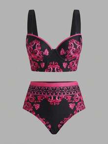 Swim Oasis 女士夏季沙滩度假印花比基尼套装，含系带罩衫和裙子，三件套 - 彩色 - 查看 3