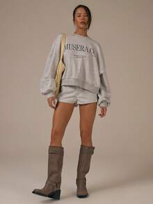 MUSERA Graphic Oversized Cropped Jumper Sweatshirt Spring Summer Cute Cosy Cottage Core Spring Dew Casual - Light Grey - View 5