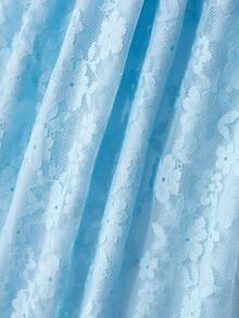 Cute Yellow Lace Trim A-Line Dress With Flutter Sleeves For Toddler Girls, Soft & Adorable Design Suitable For Family Gatherings And Outdoor Activities, Spring/Summer - Baby Blue - View 5