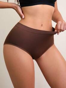 DesireSculpt 1 Stück Damen Mode Mitteltaille einfarbige Slips - Kaffeebraun - Übersicht 4