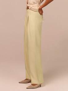 COSMINA Elegant Pleated Office/Casual Wear Yellow Pants - Yellow - View 5