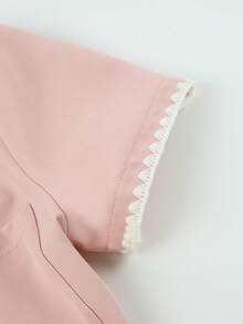 SHEIN LUNE Women's Summer Elegant White And Pink 2 Pieces Set,Short-Sleeved Pocket Top And Pleated Elastic Waist Long Skirt,Perfect For Office,Commuting,Brunch - Pink - View 5