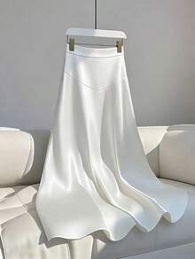 GlowEve Women's Elegant Solid Color A-Line Skirt, Autumn - White - View 1