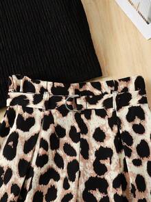 SHEIN Teen Girl Knit Texture Camisole & Leopard Print Shorts 2 Pieces Set, Casual - Apricot - View 6