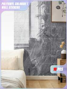 10 Sheets 0.9 Square Meters Dark Gray Marble Tile Stickers Waterproof Moisture-Proof Aluminum-Plastic Self-Adhesive Wallpaper For Wall Renovation Decoration Valentine's Day, Valentine's Day Wedding, Birthday, Wall Decoration - Grey - View 4