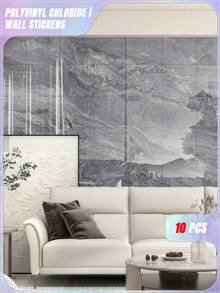 10 Sheets 0.9 Square Meters Dark Gray Marble Tile Stickers Waterproof Moisture-Proof Aluminum-Plastic Self-Adhesive Wallpaper For Wall Renovation Decoration Valentine's Day, Valentine's Day Wedding, Birthday, Wall Decoration - Grey - View 6