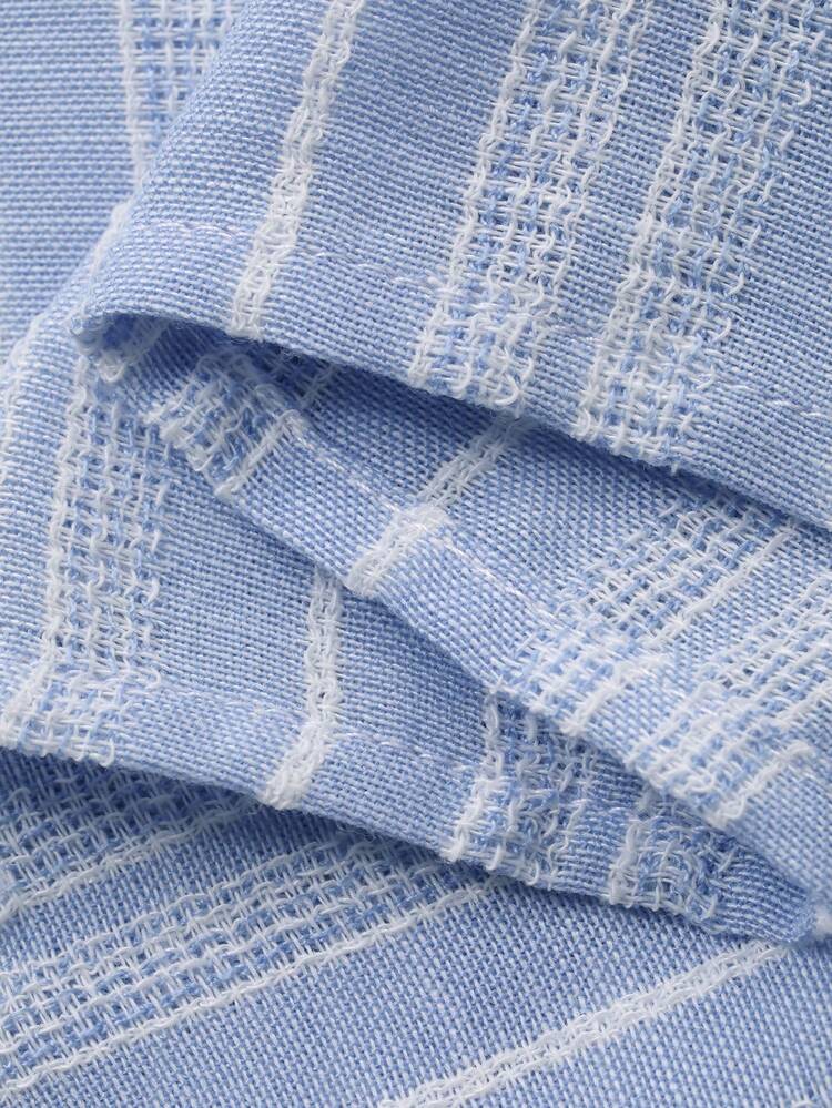 Women's Round Neck Single-Breasted Frill Trim Striped Blouse Summer