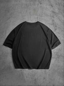 Manfinity ZONE917 男士圆领短袖字母图案印花休闲 T 恤，男友礼物 - 黑色 - 查看 6