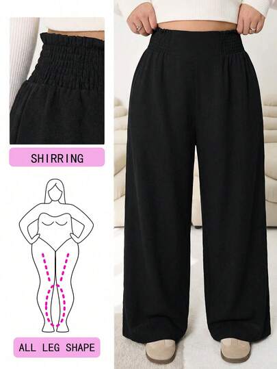 Solflare 2025 Autumn/Winter New Casual Pants, Suitable For Outings, Daily Casual, Parties, Commuting, Back To School, Dates, Home, Birthday Parties And Multiple Occasions. Relaxed Fit, Elastic Waistband, Wide-Leg, Beige, Plus Size