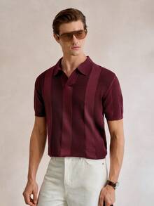 Manfinity CityGents 男士纯色短袖针织上衣，简约时尚，适合夏季 - 酒紅色 - 查看 3