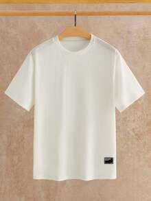 HIMLAND Men's Letter Graphic Round Neck Short Sleeve Casual T-Shirt - Apricot - View 3