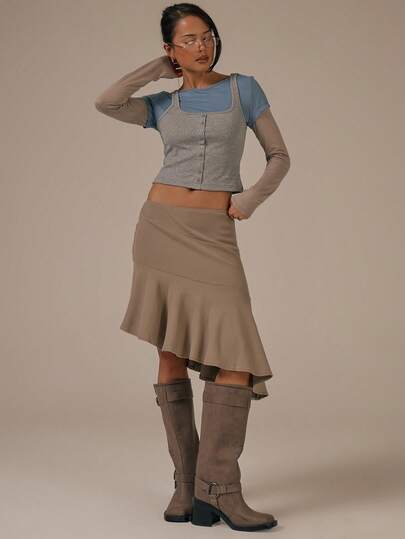 MUSERA Aysemetric WaterHem Seam Detail Midi Skirt Spring Summer Cute Cosy Cottage Core Spring Dew