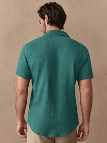 Manfinity VCAY Men's Solid Color Front Button Casual Short Sleeve Woven Shirt - Blue - View 4