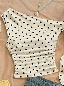 Soleia Blusa sin mangas con fruncidos y lazo frontal con lunares para mujer - Albaricoque - Ver 6