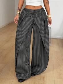 Coolane Women's Casual Everyday Dark Grey Woven Striped Pants - Grey - View 6