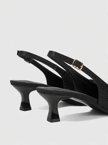 Sleekvia Women's Pointed Toe Rhinestone Buckle Design Everyday Versatile Fashion High Heels For Christmas - Black - View 9
