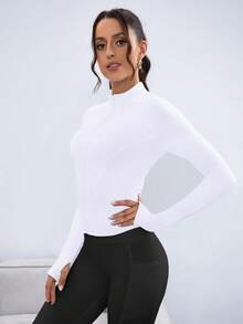 SHEIN Sovereign Charm 女款純色簡約日常長袖運動外套 - 白色 - 查看 6