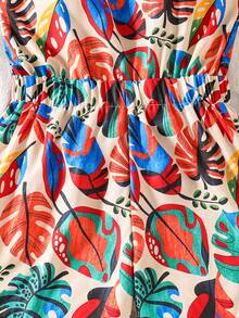 Tween Girl Tropical Plant Print Casual Jumpsuit - Multicolor - View 4