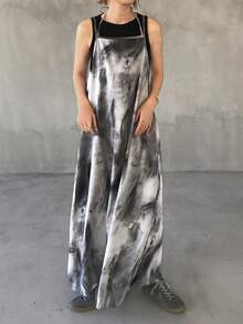 FRIFUL 女士无袖扎染渐变宽松A字休闲连衣裙 - 灰色 - 查看 4