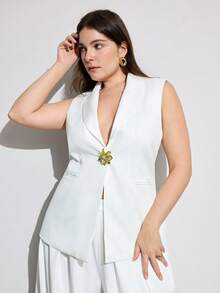 Aveloria Modichic Minimalist & Fashionable White Suit Vest With Gold Decor, Adds Sophistication And Stylish Practicality - White - View 3