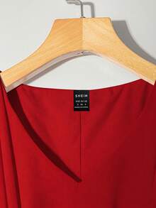 Franclia Women's 2 In 1 Chiffon Patchwork Bat Sleeve Shirt, Cropped Waist Top - Red - View 4