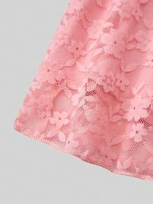 Sweet Style Yellow Lace A-Line Cap Sleeve Dress For Tween Girls, Lightweight For Spring/Summer, Suitable For Holidays And Daily Wear - Baby Pink - View 5