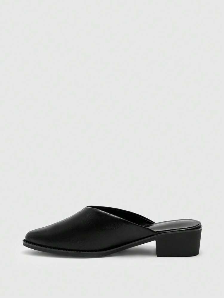CUCCOO BIZCHIC Women's Black Pointed Toe Chunky Heel Slip-On Casual Shoes, Spring/Summer Valentine's Day