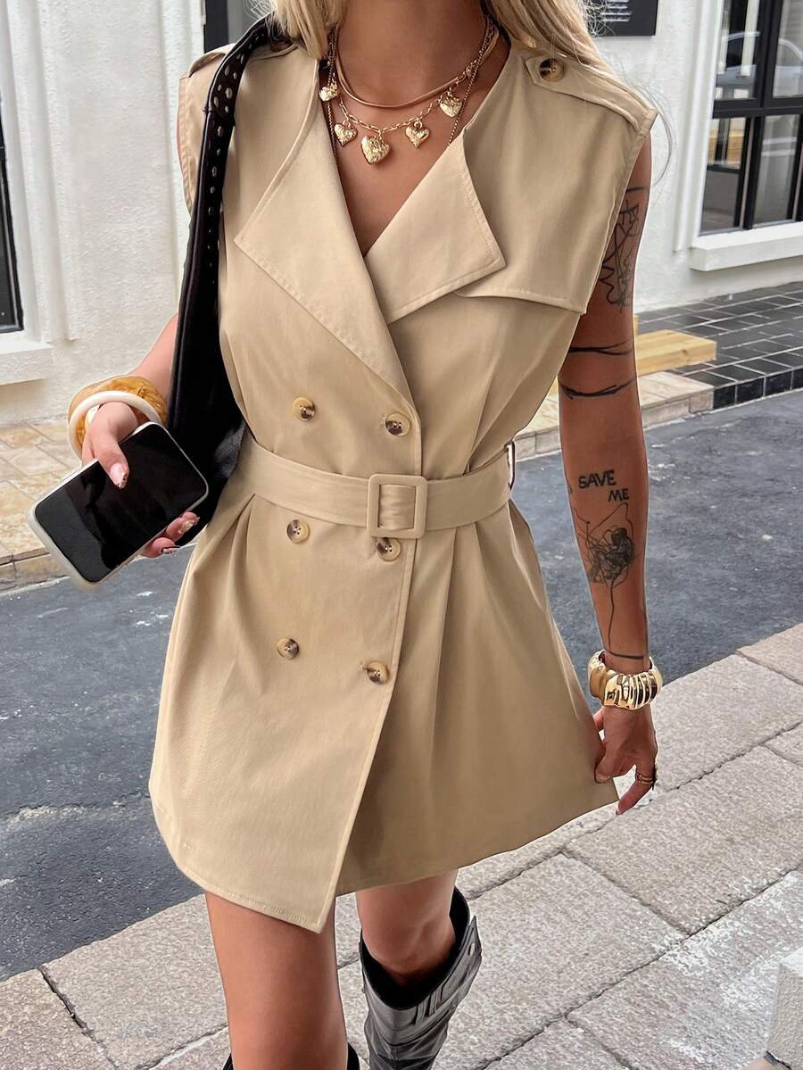 DAZY Women's Casual Sleeveless Jacket, Versatile Design, Suitable For Spring, Summer, Valentine's Day - Khaki - View 1