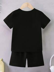 男童基础款短袖T恤+黑色短裤套装 - 多色 - 黑色 - 查看 2
