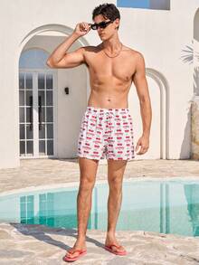 Manfinity VDAYZ Quần short đi biển nam in hình quả anh đào có túi. - trắng - Xem 3