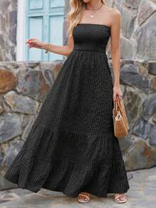 Breezaya Vestido tubo con volantes en el bajo, vestido largo para vacaciones y playa para mujeres - Negro - Ver 5