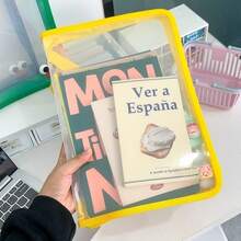 Joivida 1 Túi đựng tài liệu A4 trong suốt phối màu có khóa kéo, túi xách tay tiện dụng để đựng sách giáo khoa, giấy tờ và tài liệu. - Nhiều màu - Xem 10