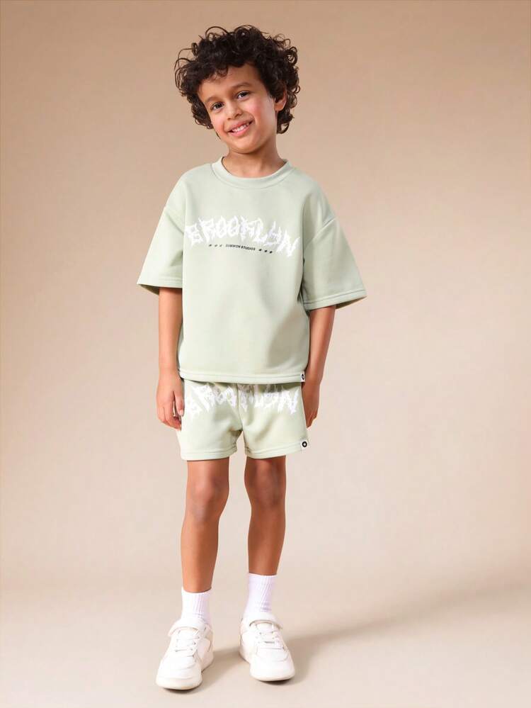 Sweatshirt And Shorts Set With Brooklyn Graphic