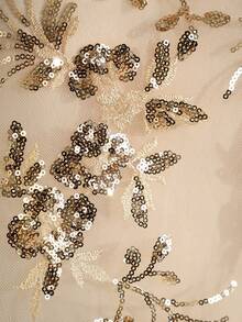 Ellevyn 杏色优雅亮片装饰修身披肩连衣裙 - 杏色 - 查看 4