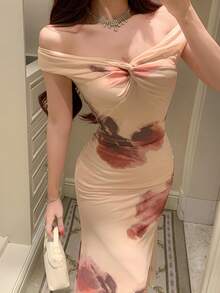 DAZY Women's Off-Shoulder Twist Fitted Long Dress, Fashionable Summer - Pink - View 4