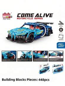 MINKOJA Blue & Orange Sports Car Building Blocks (448PCS) - Pull-Back Transmission & Operable Parts Kit With TPR Tyre - Multicolor - View 4