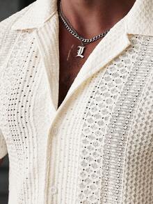 Manfinity RSRT Men's Summer Casual Vacation Front Button Hollow Shirt And Shorts Set - Apricot - View 5