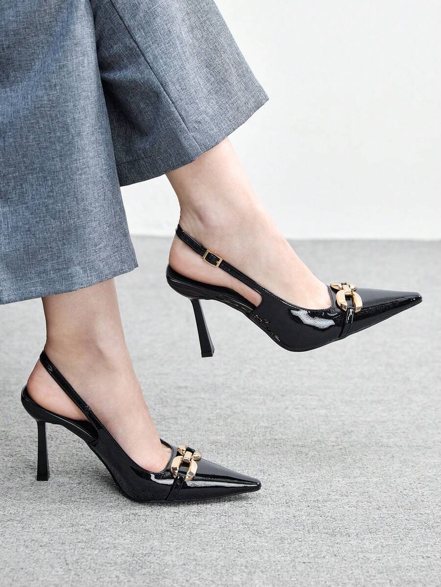 CUCCOO BIZCHIC Zapatos de tacón alto de punta fina y sexy para mujer - Negro - Ver 1