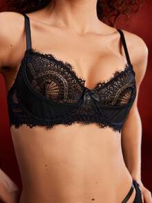 EmpressEnvy Bộ đồ lót gợi cảm màu đen viền ren và nơ dành cho nữ - màu đen - Xem 6