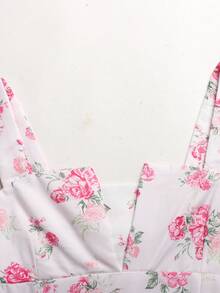 SHEIN Vestido casual de vacaciones con estampado floral, decoración de rosa y lazo para niñas preadolescentes, primavera/verano - Rosa - Ver 6